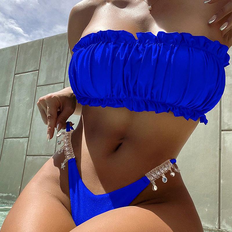 2025 Bez ramiączek Jednokolorowe Rozcięte Bikini - Europejska i Amerykańska Modna Seksowna Odzież Kąpielowa