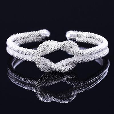Silver Plated Knot Knitted Mesh Bracelet Mesh Knitted Bracelet Open Bracelet