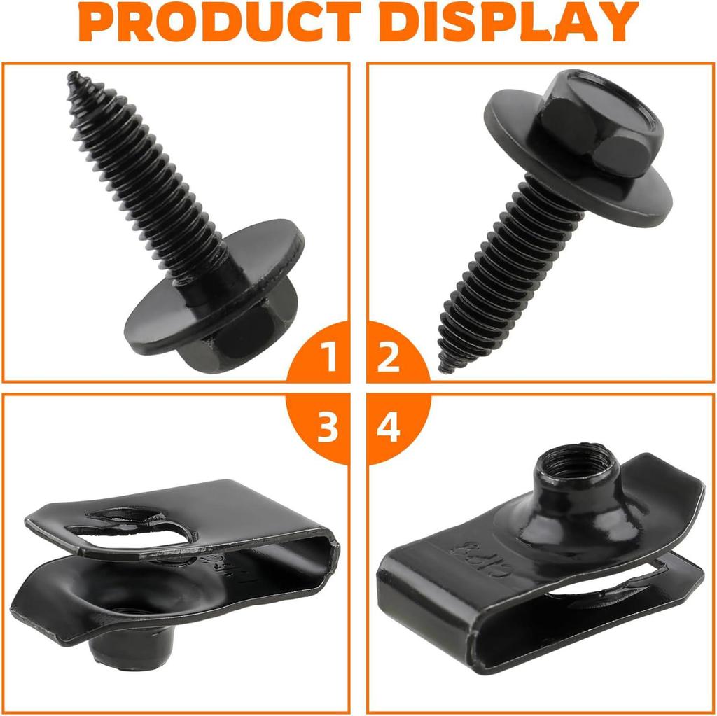 Hex Head Bolt & Washer with M6 U-Nut Clip for Car Engine Undershield