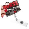 TOUNER Nurse In Progress Funny Badge Reel with Silver Glitter, Retractable ID Clip Holder for Nurse, RN LPN Medical Assistant Work Office, Graduation
