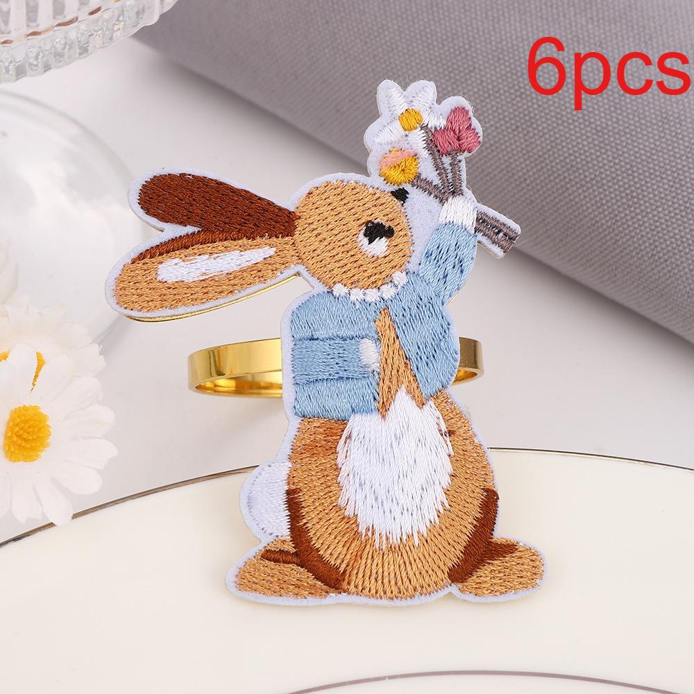 6pcs Easter Personalized Embroidery Rabbit Napkin Ring Hotel Tableware Table Setting Party Festival Decoration Napkin Buckle