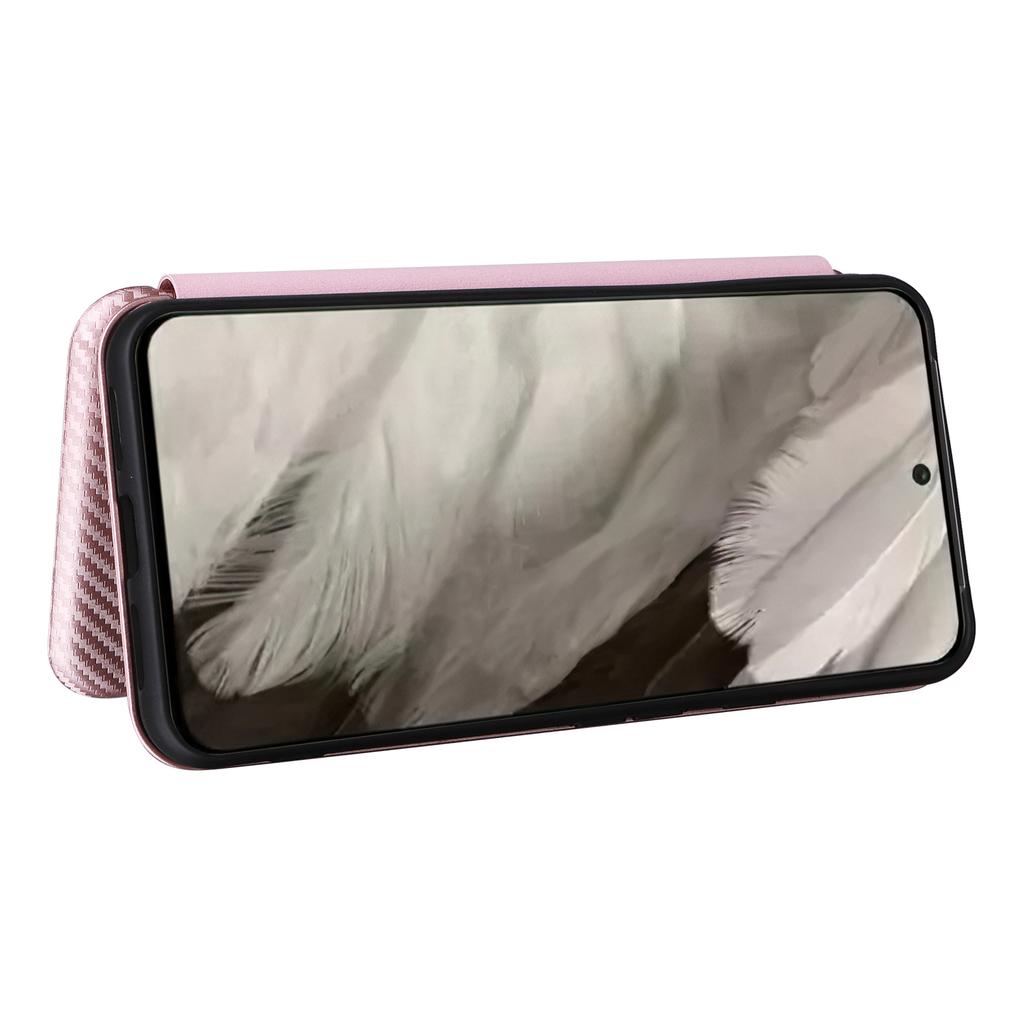 For Google Pixel 8 Carbon Fiber Texture Card Holder PU Leather Phone Case Flip Folio Stand Phone Cover