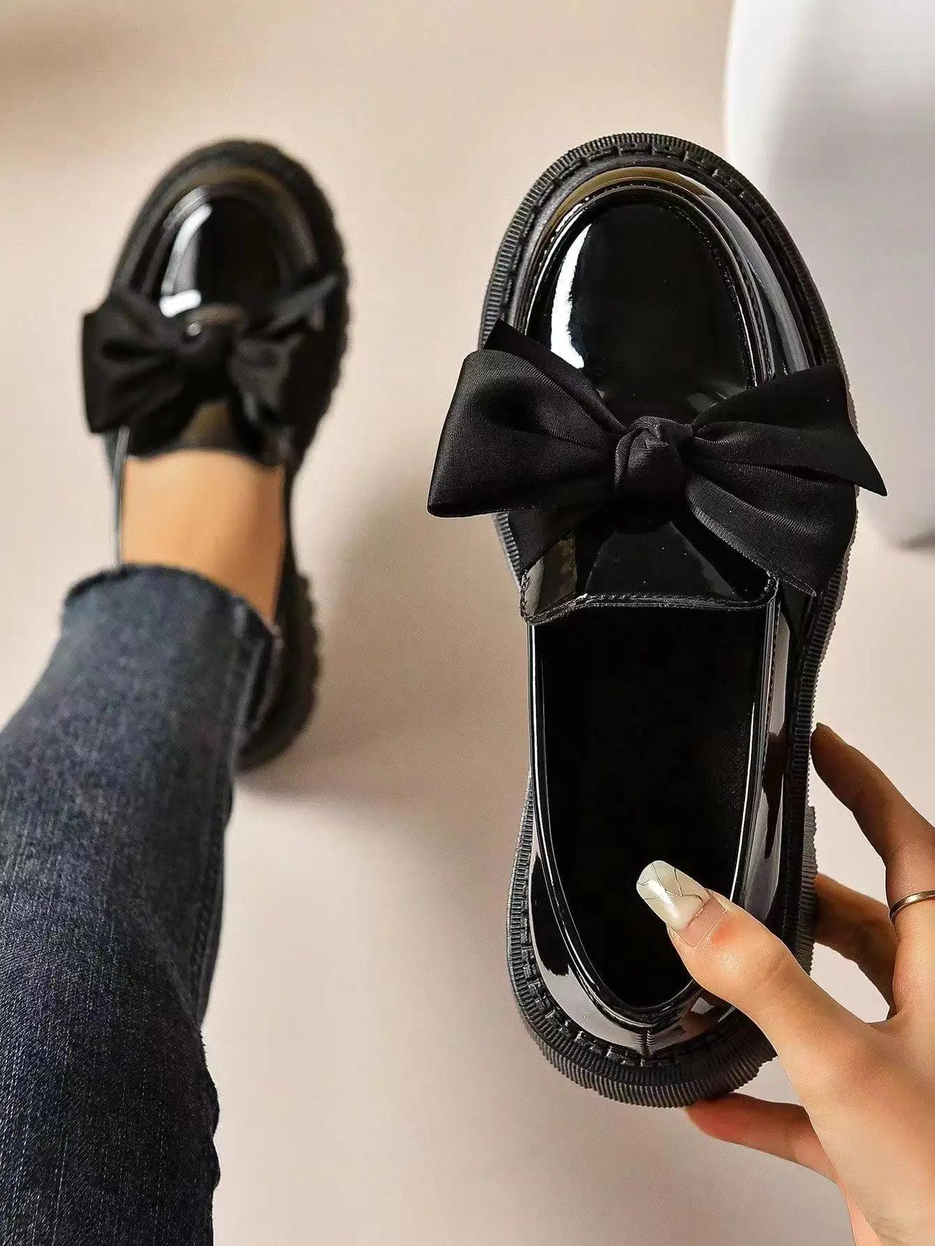 Женская обувь кожаная обувь с бантом новые женские весенние лоферы на толстом каблуке женская модная повседневная удобная рабочая обувь Zapatos 35 2635₽