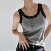 Knit Thread Bottom with A Small Tank Top for Women In Summer with A Countercolor Shading Pair of Black Sleeveless Tops