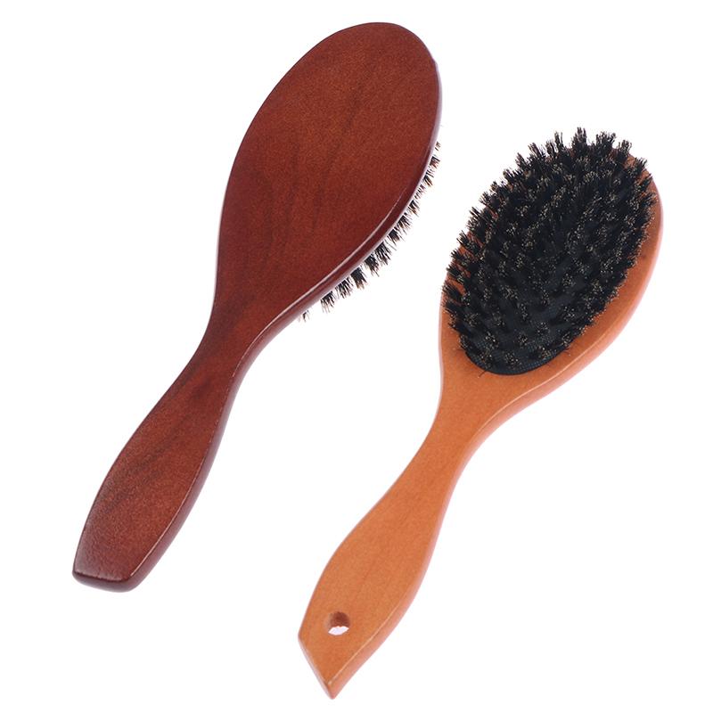 Wooden-Handle Hair and Beard Brush with Imitation Boar Bristles – For Smoothing and Straightening