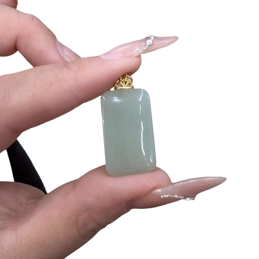 Natural Hetian Jade Wushi Pai Pendant with 925 Silver Clasp