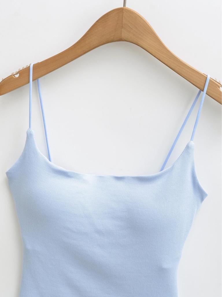 Seamless Padded Camisole with Elastic Straps, Sweat-Absorbent Cotton-Feel Lingerie Top, Versatile Multi-color Options