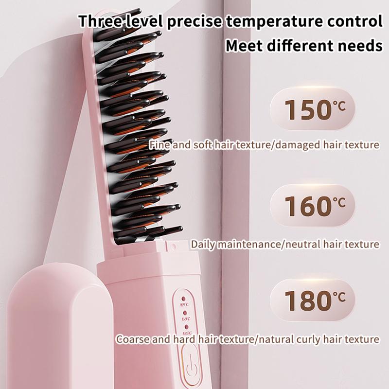 Mini Portable Hair Straightening Comb 2 in 1 Straight Curling Anti Frizz Easy to Carry Travel Friendly Hair Styling Accessory