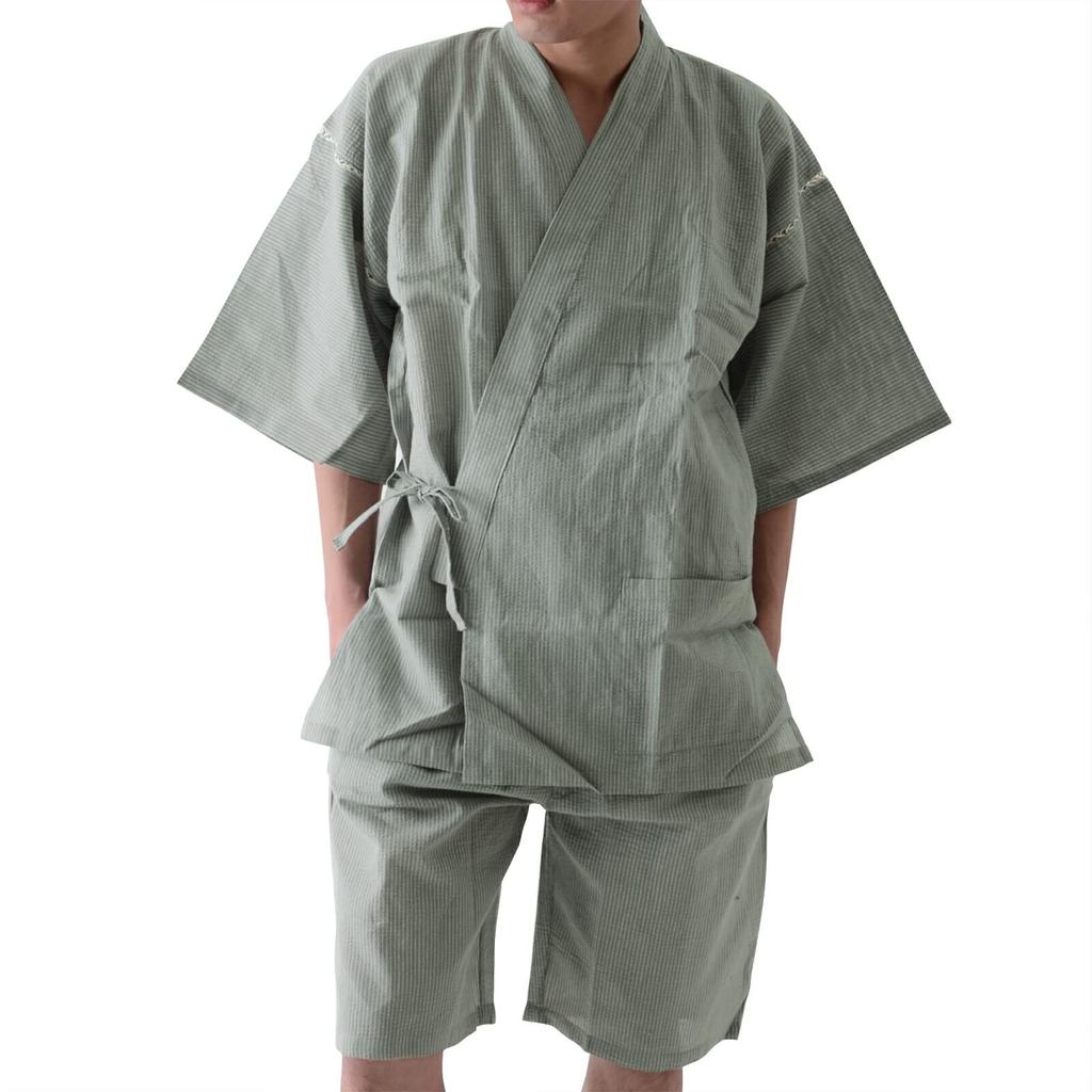 Kimonomachi Original Jinbei Šedé pruhované bavlněné prádlo Jinbei Velikost L Denní dárek Dárek do salonku Velká velikost [KIMONOMACHI] [Kjótský pánský otec's