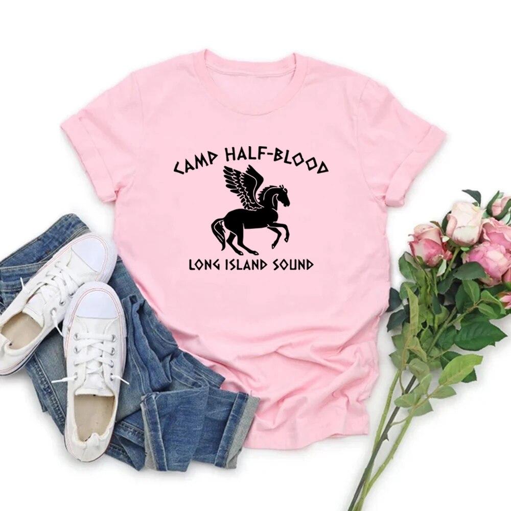 Magliette da donna Camp Half Blood Abiti vintage Magliette di Percy Jackson Maglietta grafica a maniche corte Streetwear Maglietta da donna Regalo magico