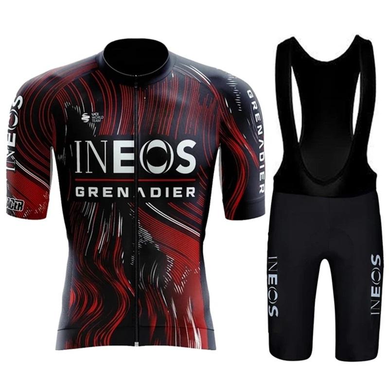 2026 Estate Pro Team INEOS GRENADIERS Bianco Abbigliamento da Ciclismo Set Maglia da Ciclismo Uomo Maglia da Bici da Strada Completo Pantaloncini da Ciclismo con Bretelle