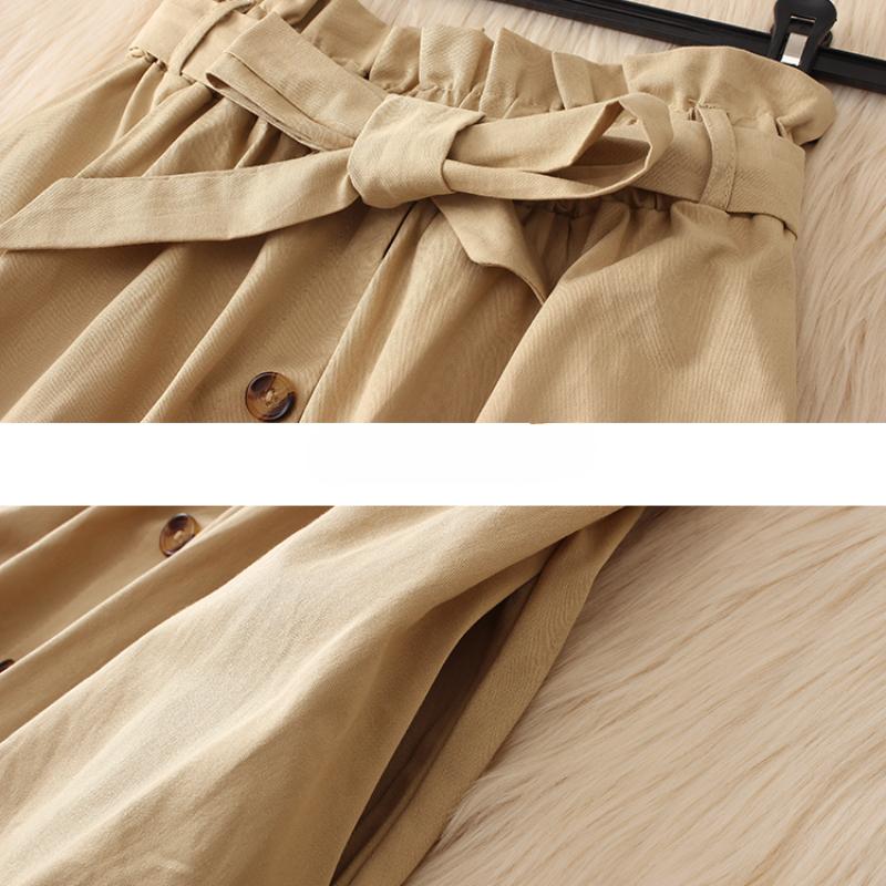 Summer Mid-length Skirt Women's Bud High Waist Single-breasted A-line Over-the-knee Skirt