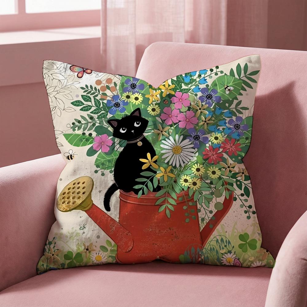 Cartoon Little Black Cat Cushion Cover Multi-Scene Pillow Cover for Home & Car - Reversible, Soft & Durable for Daily Use