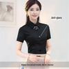 Women's Korean-Style Thickened Velvet Black and White Slimming Long-Sleeve Shirt - Professional Workwear Base Layer