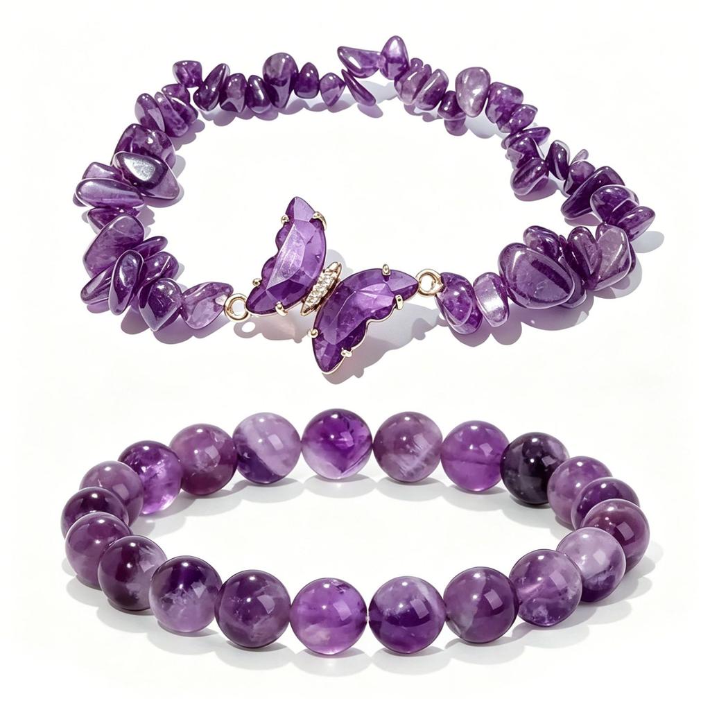 Set di 2 Braccialetti con Perline in Pietra Naturale a Forma di Farfalla, Catena da Polso a Strati, Gioiello Regalo per Donna