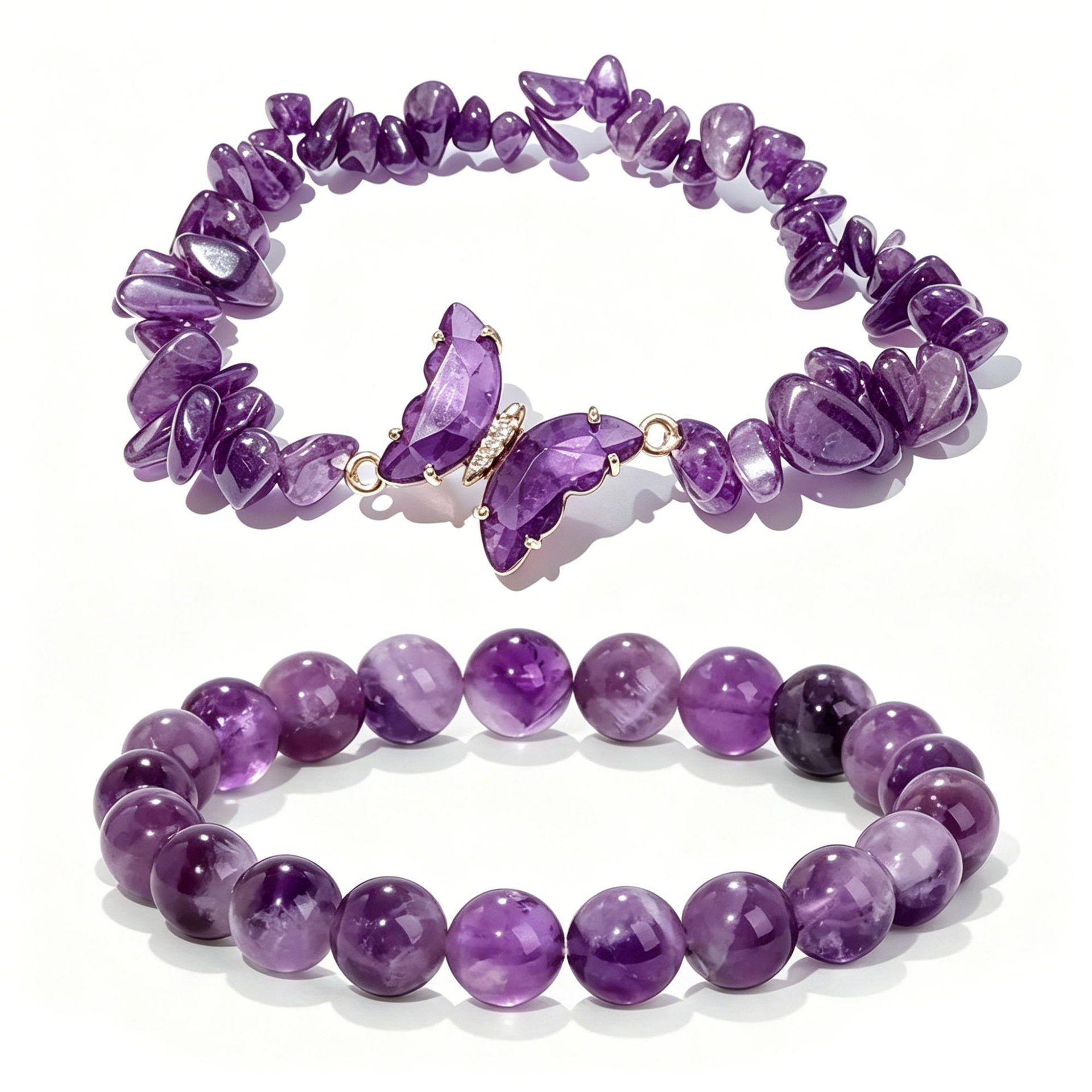 

2pcs/set Butterfly-shaped Natural Stone Beaded Bracelet Set, Layered Style Wrist Chain, Women s Jewelry Gift