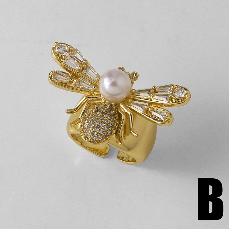 Simple Bee Statement Women Rings Copper Gold Plated Beetle Insect Open Wide Ring  Jewelry