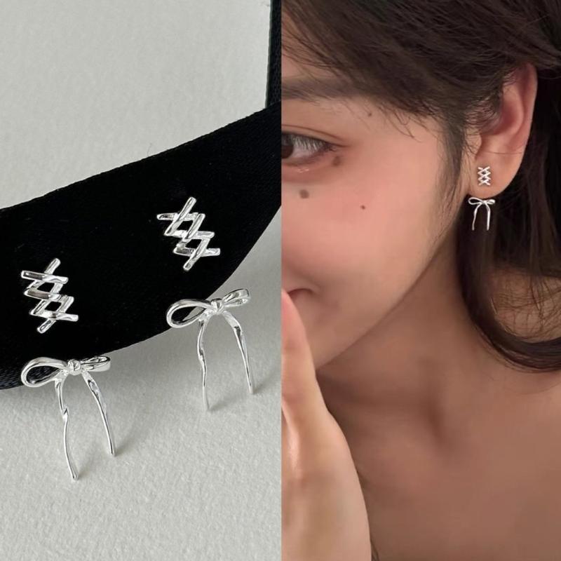 Bowknot Studs Earrings Minimalist Ear Rings Ear Piercing Ornament for Women Girl