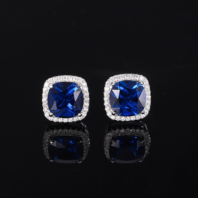 Jewelry Copper Bottom Gold-plated Retro Simulation Blue Spinel Fertilizer Square Simple Wind Set