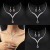 Water Drop Pendant Necklace And Earrings Set With Rhinestones For Elegant Bridal And Formal Wear