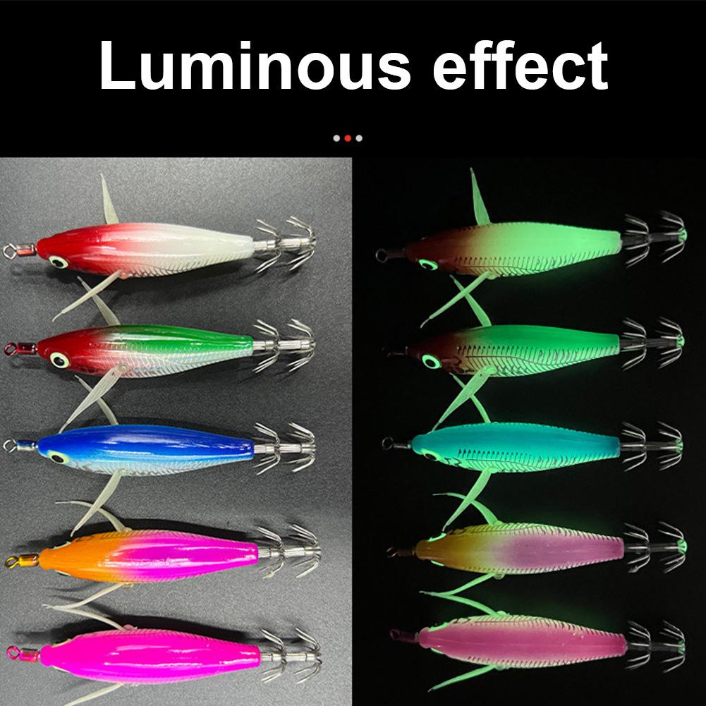 Luminous Artificial Squid Hook Horizontal Prawn Hook 80mm Wood Shrimp Cuttlefish Hard Bait for Cuttlefish Sea Fishing