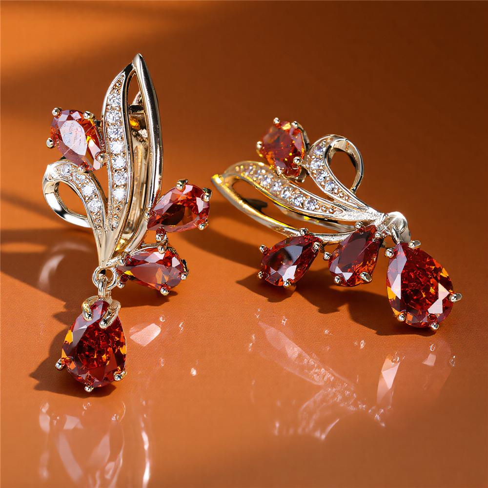 Cute Female White Pink Red Zircon Stone Hoop Earrings Luxury Gold Color Wedding Jewelry For Women
