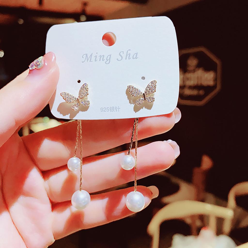 Mode Diamant Schmetterling Lange Quaste Perle Stud Ohrringe Super Temperament frauen Ohrringe