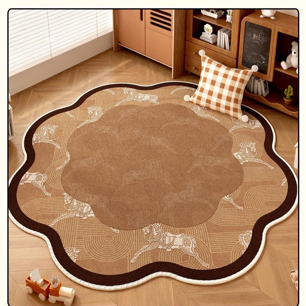 

Round Carpet for Children s Reading Area Featuring Cartoon Dog,maroon Brown Polka Dots, Suitable for Bedroom Study, Sofa Mat Diameter80cm