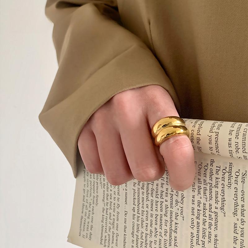 Wide-sided Double-layer Circle Ring, Titanium Steel Plating, Non-fading Retro Ring, Women's Fashion Ins