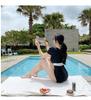 Korean Sexy Deep V Push-Up Short Sleeve One-Piece Swimsuit for Women, Tummy Concealing & Slimming Design