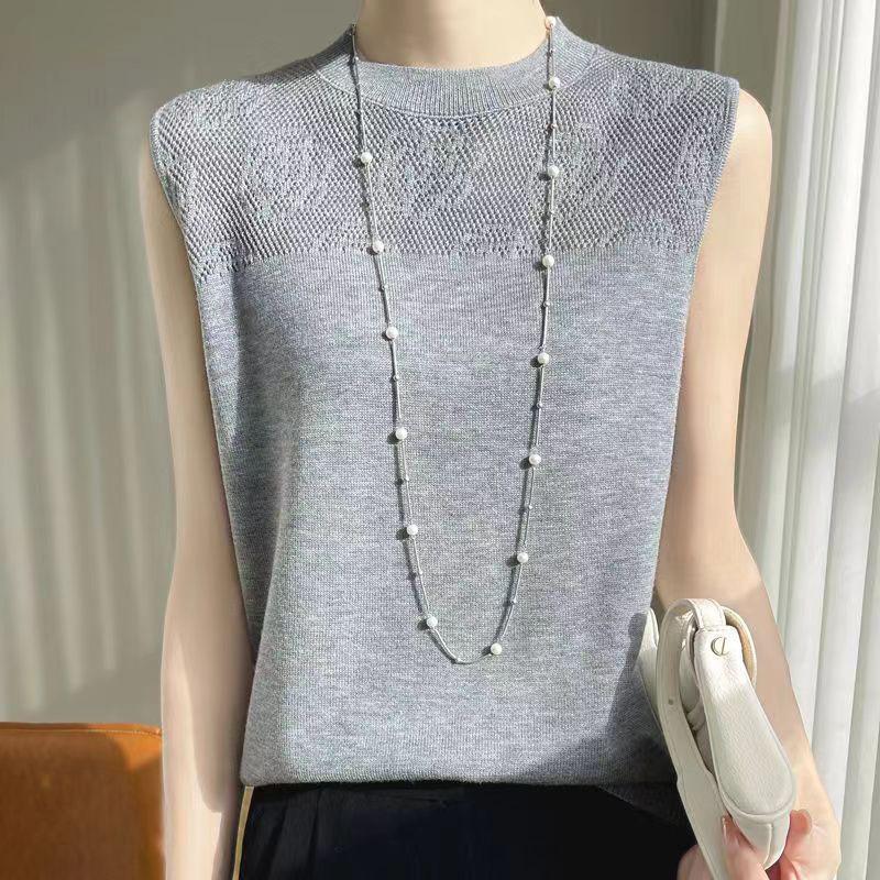 Women's 2024 Spring Ice Silk 3D Crochet Knit Vest – Loose, Round Neck, Short Style