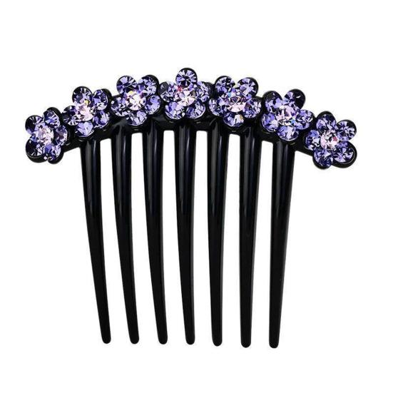 

Non-slip 7 Teeth Hair Comb Fine Workmanship Rhinestone Flower Decor Wedding Hair Stick Hair Accessories фіолетовий