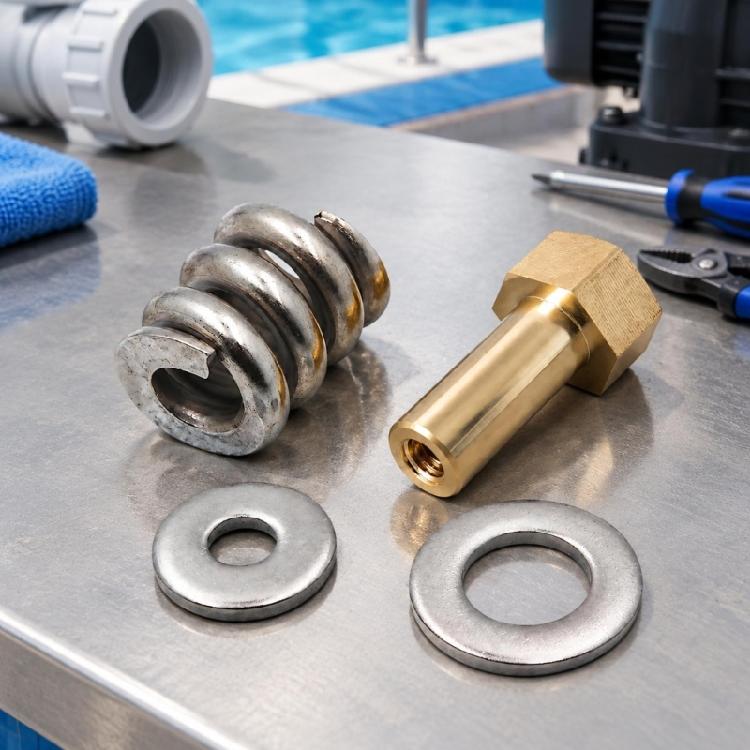 53108900 Replacement Spring Nut Hardware with Internal Threading and Coiled Positioning Structure for Pool Equipment Fastening and Repair Tasks