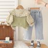 Girls' Long Sleeved 3-piece Set, 0-5-year-old Girls' Knitted Vest+floral Print Lapel Shirt+casual Denim Pants Set, Cute Clothes for Baby Girls