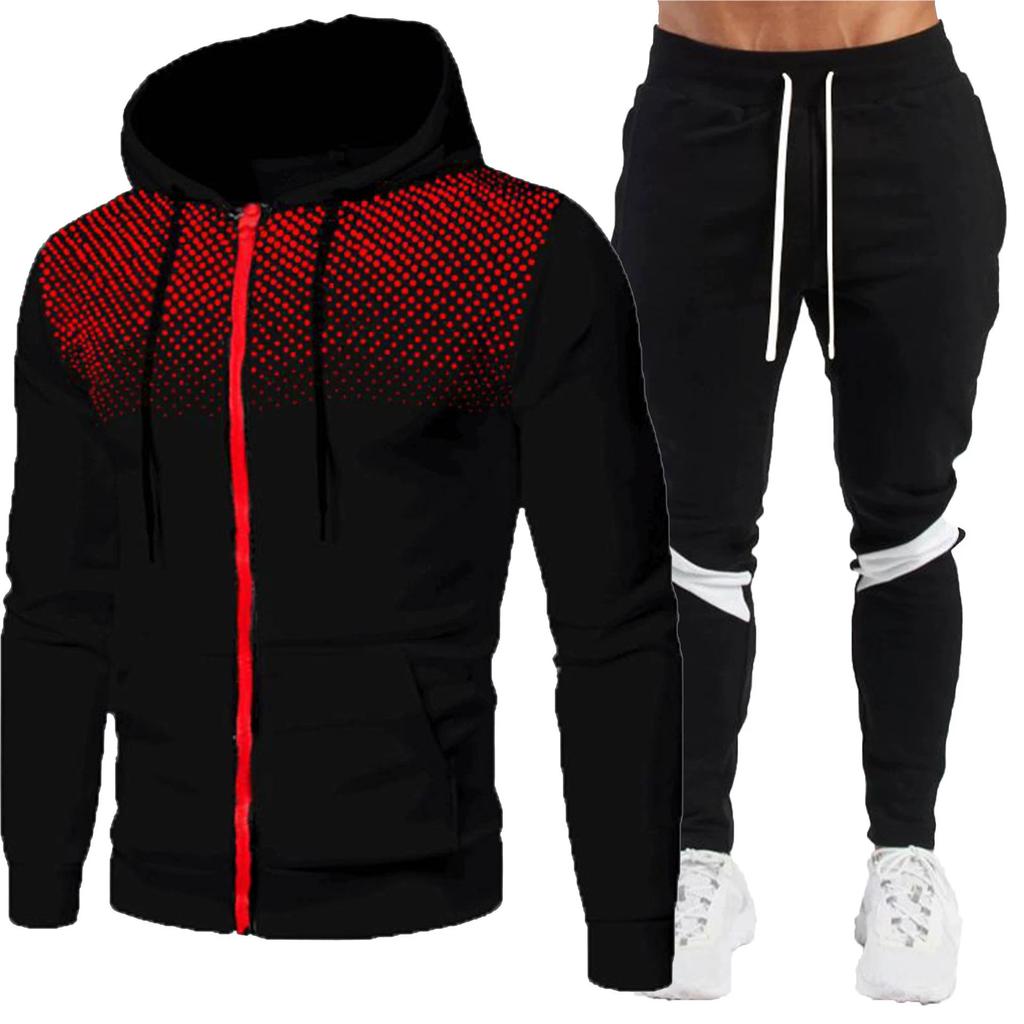 Sports Striped Suit Men's Casual Loose Fit European Hoodie Set