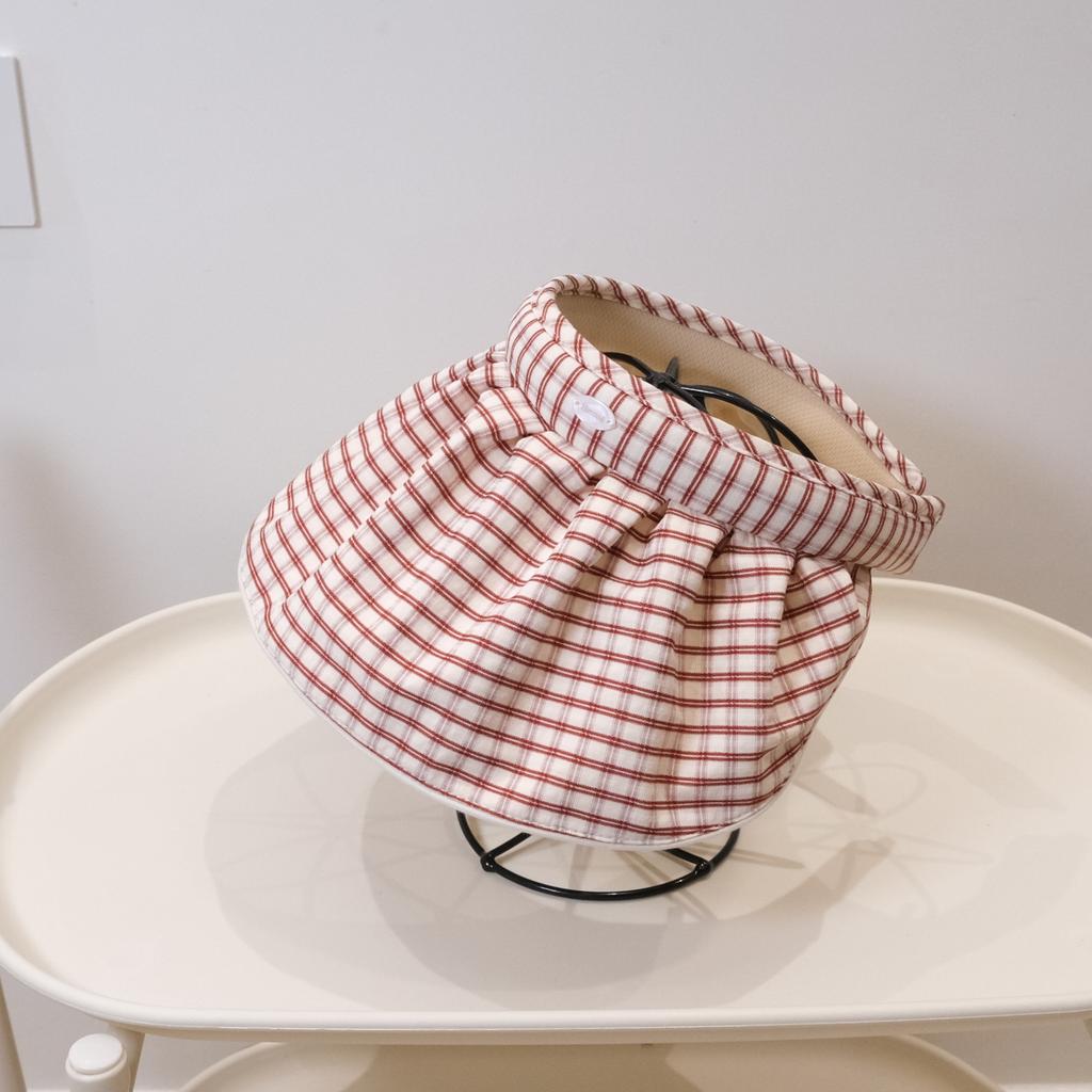 New Plaid Big Brim Sweet Sunscreen Empty Top Hat Women's Summer Outdoor Cycling Breathable Anti-ultraviolet Sun Hat Tide