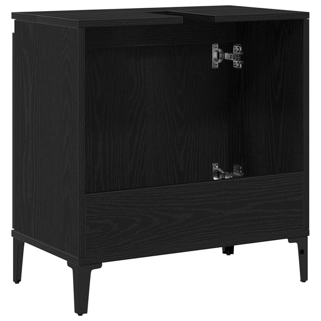 Black Oak Bathroom Sink Cabinet, Triangular Black Legs, Large Storage Space, 58x33x60 Cm Made of Particle Board.