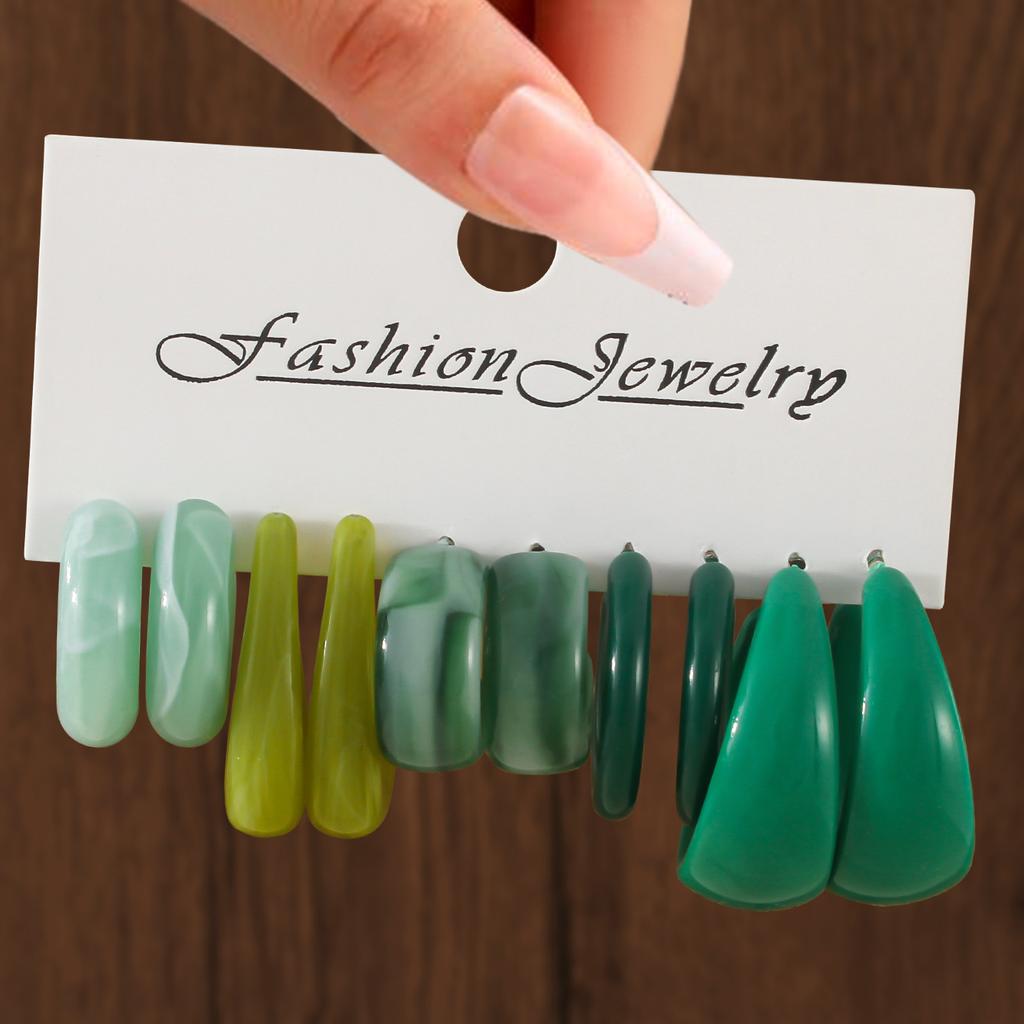 6/11 Pairs Colorful Simple Resin Earrings Set For Women Girls Vintage Geometric C-Shaped Hoop Earrings Zircon Accessories Gifts