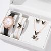 Stylish Watch with Matching Pendant Necklace Chain Bracelet Rings Butterfly Studs Earrings Jewelry Set Alloy Texture