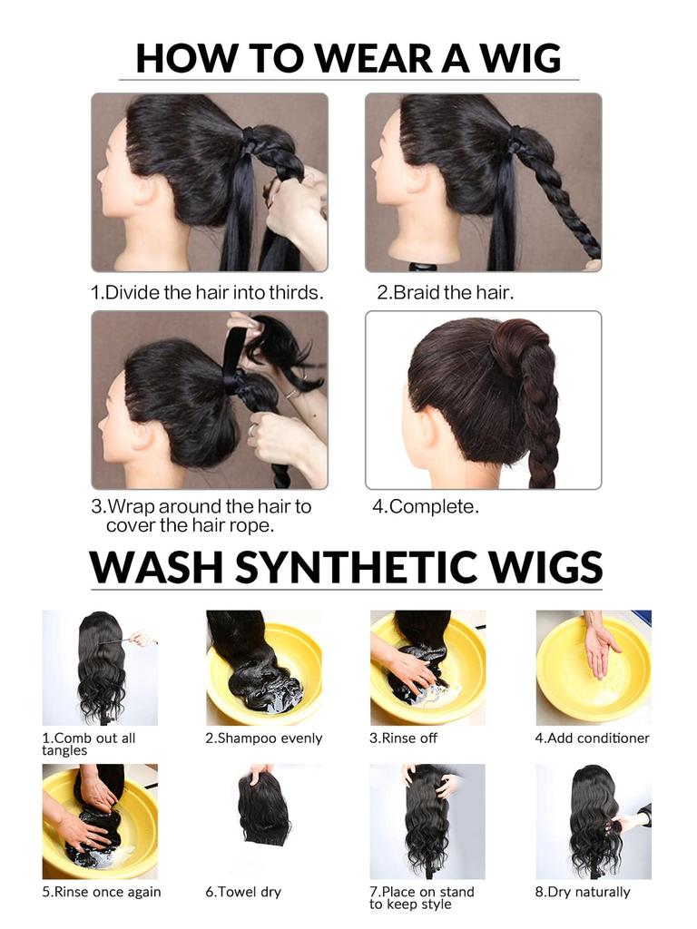 Perucă cu coadă de cal din păr împletit sintetic, cu panglică