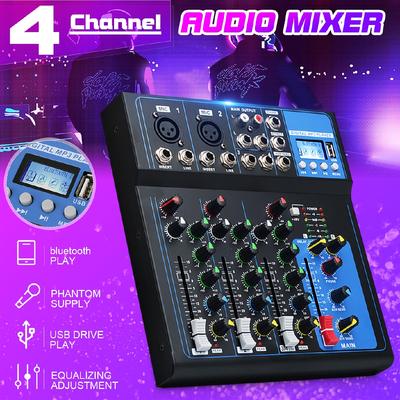 4 Channel Bluetooth DJ Mic Audio Mixer Contrl LED Digital Display Music Stream