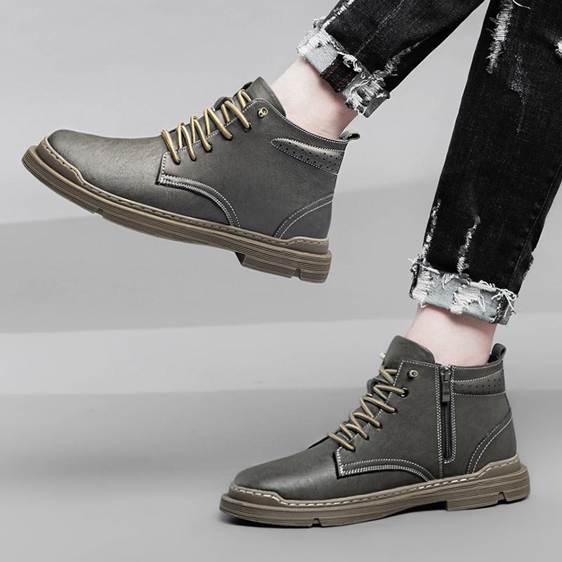 All-match Lace-Up Male Ankle Boots Classic Warm Winter Boots for Men 2024 Genuine Leather Male Comfortable Casual Elevator Shoe