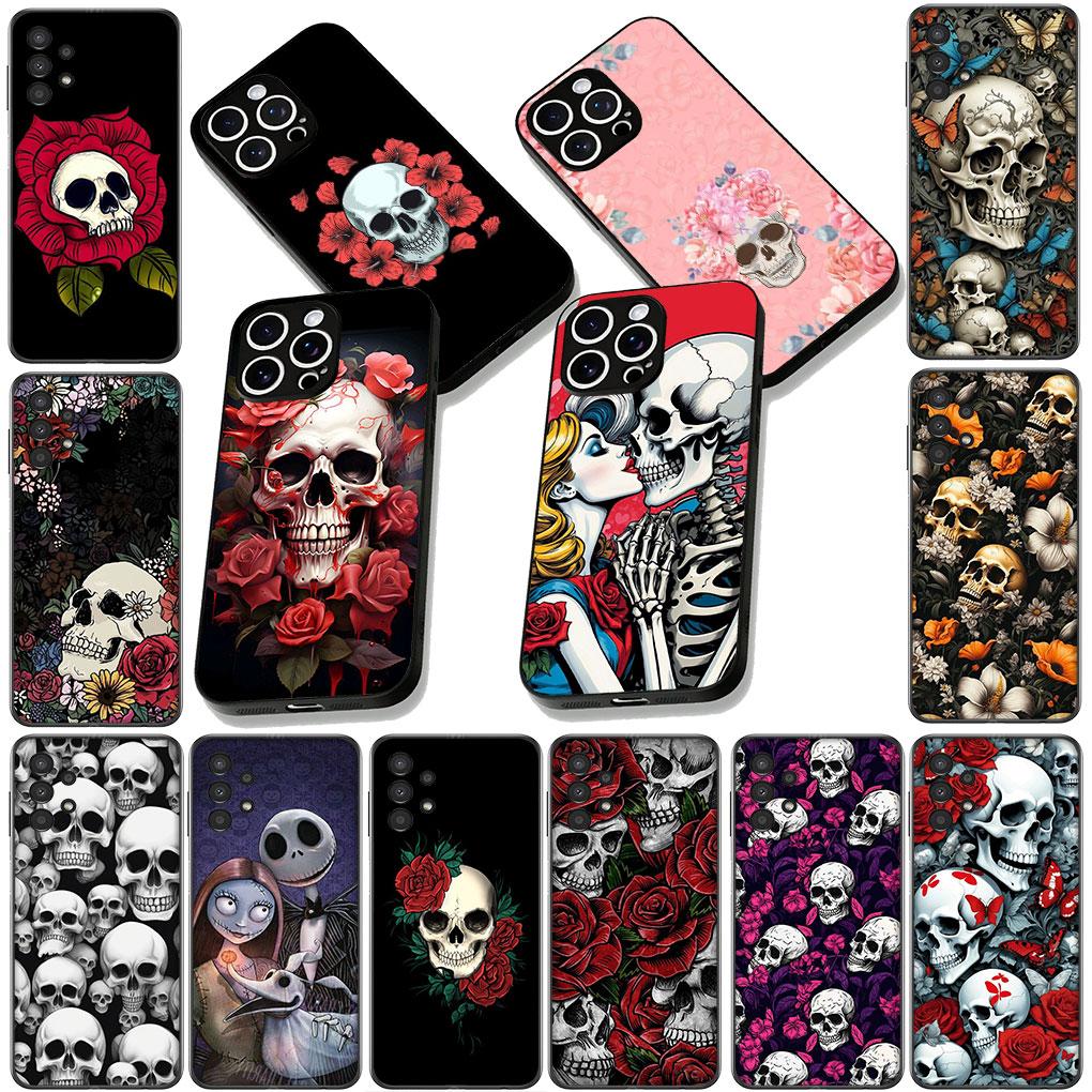 Cover for Samsung Galaxy Note 20 9 8 S8 S10 S9 Plus A54 A33 A21S A31 M21 S10E A17 Coque Phone Case Floral Art Skull Flower Rose
