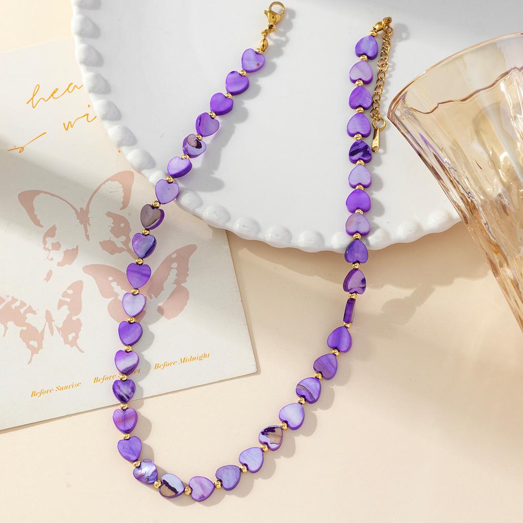 French Retro Pastel Heart Choker Necklace, Elegant Pearl Luster Love Bead Clavicle Chain, Multi-Color Fairycore Jewelry for Women