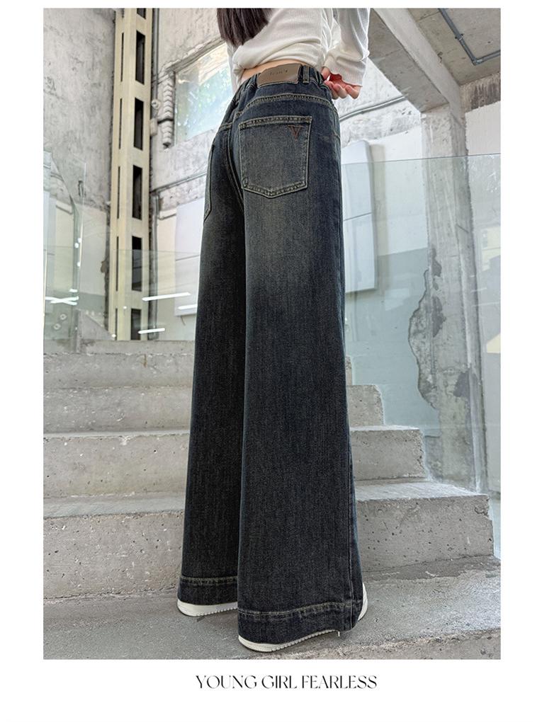 Herbst 2025 Mädchen Modische Bestickte Weitbeinjeans für Große Kinder