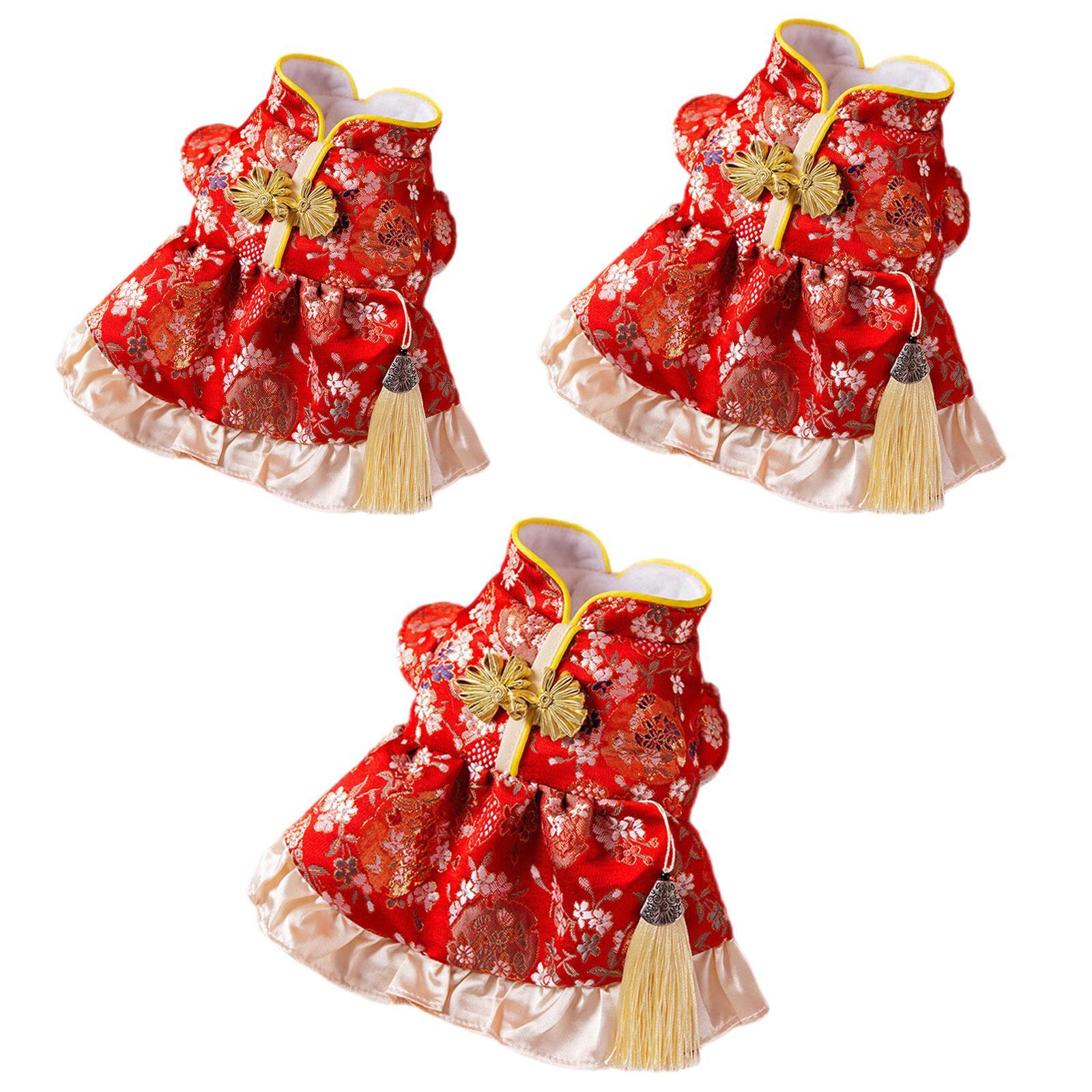 

New Year Cat Dress Pets Tang Suit Pet Costume Warm Easy to Wear New Year Pet Costume for Cosplay Pet Gifts Themed Party XL