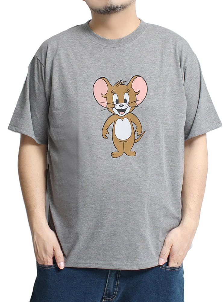 One Colors TOM AND JERRY Men's Short Sleeve T-Shirt with Character All-Over Print, Crew Neck, Size 3L, Gray (29)