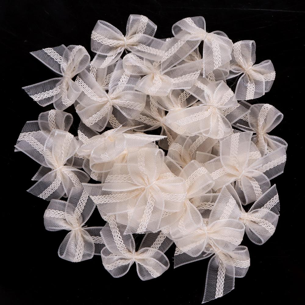 30-60pcs/lot 2.5x2.5cm Mesh Lace Ribbon Bows Mutilcolor Polyester Satin Ribbon Bow Flower DIY Decoration Headwear Accessories