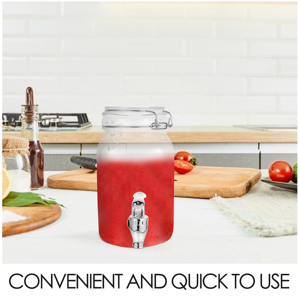 Glass Juice Jar With Tap Drink Dispenser Beverage Spigot Faucet Glass Bottle Kitchen Dining Bar Food Storage Tank