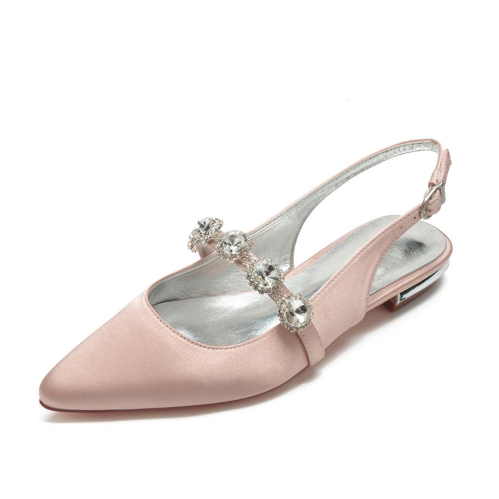Pointed single shoes women's summer maternity shoes low heel four seasons large size women's shoes spring and autumn satin rhinestone single shoes